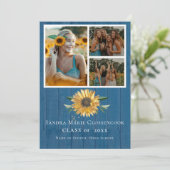 Modern Blue 4 Photo Collage Sunflower afstuderen Aankondiging (Staand voorkant)