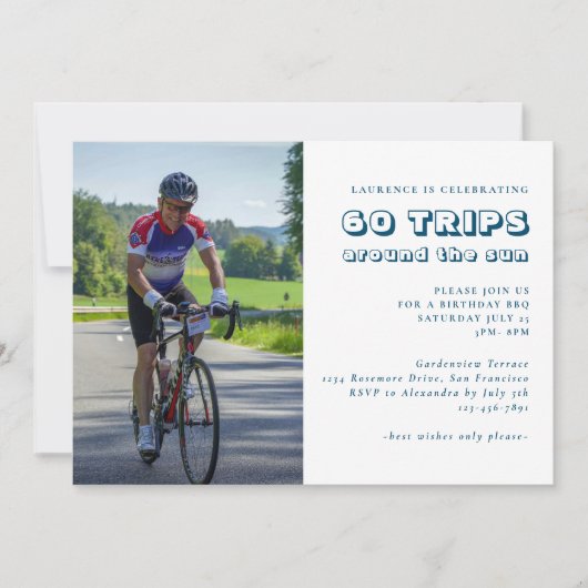 Modern Blue 60th Birthday Photo Invitation Kaart (Voorkant)