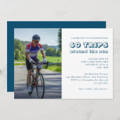 Modern Blue 60th Birthday Photo Invitation Kaart (Voorkant / Achterkant)