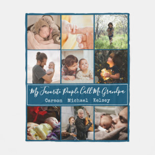 Modern Blue 9 Photo Collage voor opa Fleece Deken