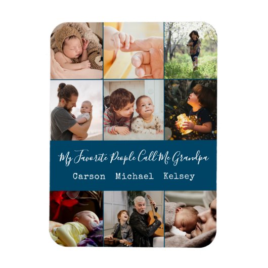 Modern Blue 9 Photo Collage voor opa Magneet (Verticaal)