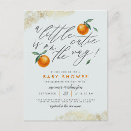 Modern Blue A Little Cutie Oranje Baby shower Uitnodiging Briefkaart