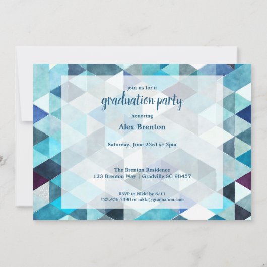 Modern Blue Abstract Afstuderen fotouitnodigingen Kaart (Achterkant)