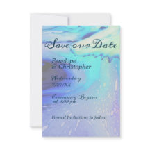 Modern Blue Abstract Beach Wedding Save the Date