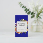 Modern Blue Abstract Floral Wedding Website Informatiekaartje (Staand voorkant)