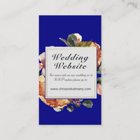 Modern Blue Abstract Floral Wedding Website Informatiekaartje (Voorkant)