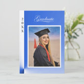 Modern Blue Abstract Grad Announcement with photo Kaart (Staand voorkant)