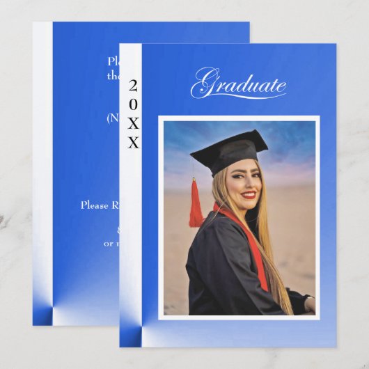 Modern Blue Abstract Graduation Invitation - photo Kaart (Voorkant / Achterkant)