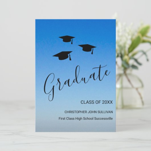 Modern Blue Afstuderen Aankondiging (Staand voorkant)