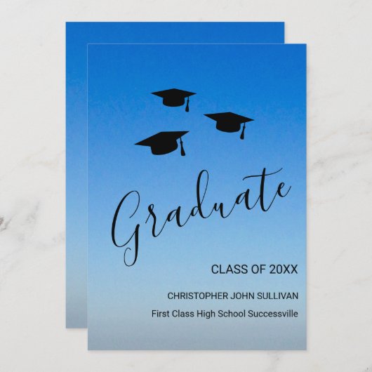 Modern Blue Afstuderen Aankondiging (Voorkant / Achterkant)