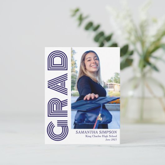 Modern Blue Afstuderen Aankondiging Flat Kaart (Staand voorkant)