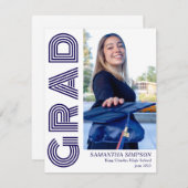 Modern Blue Afstuderen Aankondiging Flat Kaart (Voorkant / Achterkant)