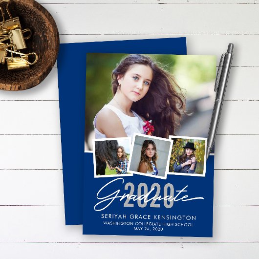 Modern Blue Afstuderen Class of Photo Aankondiging
