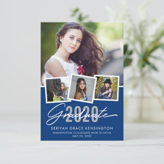 Modern Blue Afstuderen Class of Photo Aankondiging (Staand voorkant)
