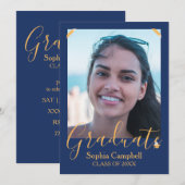 Modern Blue Afstuderen Invitation Kaart (Voorkant / Achterkant)