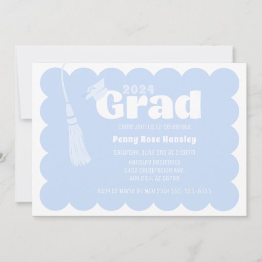Modern Blue Afstuderen Invitation Kaart (Voorkant)