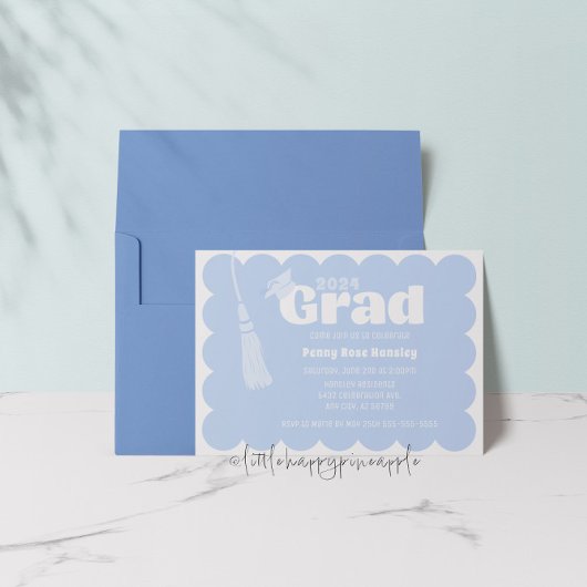 Modern Blue Afstuderen Invitation Kaart