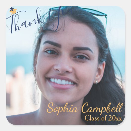 Modern Blue Afstuderen Square Sticker (Voorkant)
