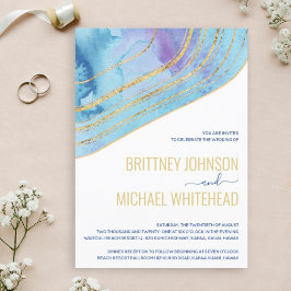 Modern Blue Agate Gold Foil Wedding Invitation Kaart