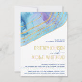 Modern Blue Agate Gold Foil Wedding Invitation Kaart (Voorkant)