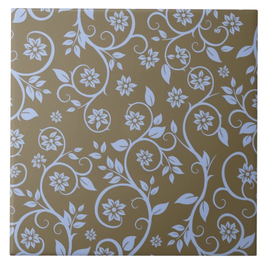 modern blue and brown floral pattern tegeltje (Voorkant)