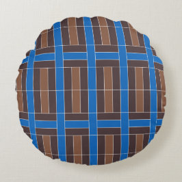 Modern Blue and Brown Geometric Plaid Pattern | Rond Kussen