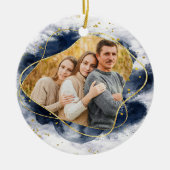 Modern Blue and Gold 2021-foto met Kerstmis Keramisch Ornament (Voorkant)