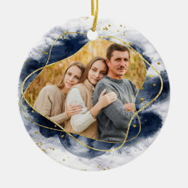 Modern Blue and Gold 2021-foto met Kerstmis Keramisch Ornament