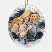 Modern Blue and Gold 2021-foto met Kerstmis Keramisch Ornament (Links)