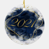 Modern Blue and Gold 2021-foto met Kerstmis Keramisch Ornament (Achterkant)