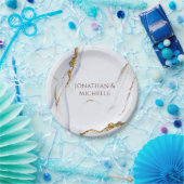 Modern Blue and Gold Abstract Design Wedding Papieren Bordje (Feest)