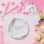 Modern Blue and Gold Abstract Design Wedding Papieren Bordje (Feest)