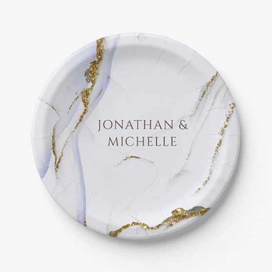 Modern Blue and Gold Abstract Design Wedding Papieren Bordje (Voorkant)