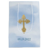 Modern Blue And Gold Boy Baptism Thank You  Medium Cadeauzakje (Achterkant)