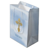 Modern Blue And Gold Boy Baptism Thank You  Medium Cadeauzakje (Achterkant Gekanteld)