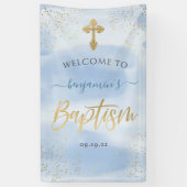 Modern Blue and Gold Boy Baptism Welkom Spandoek (Verticaal)