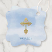 Modern Blue and Gold Boy Baptisme Hartelijk dank Bedankjes Labels (Achterkant)