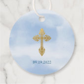 Modern Blue and Gold Boy Baptisme Hartelijk dank Bedankjes Labels (Achterkant)