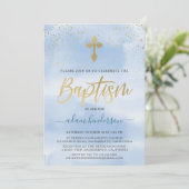 Modern Blue and Gold Boy Baptisme Kaart (Staand voorkant)