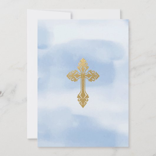 Modern Blue and Gold Boy Baptisme Kaart (Achterkant)
