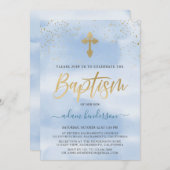 Modern Blue and Gold Boy Baptisme Kaart (Voorkant / Achterkant)