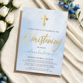 Modern Blue and Gold Boy Christening Uitnodiging