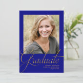 Modern Blue and Gold Minimalist Photo Afstuderen Kaart (Staand voorkant)