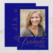 Modern Blue and Gold Minimalist Photo Afstuderen Kaart (Voorkant / Achterkant)