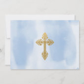 Modern Blue and Gold Photo Boy Baptisme  Kaart (Achterkant)