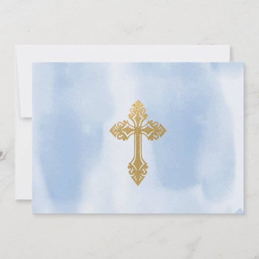 Modern Blue and Gold Photo Boy Baptisme  Kaart (Achterkant)