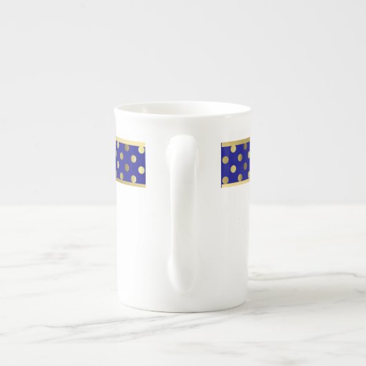 Modern Blue and Gold Polka Dot Band China Mok (Achterkant)