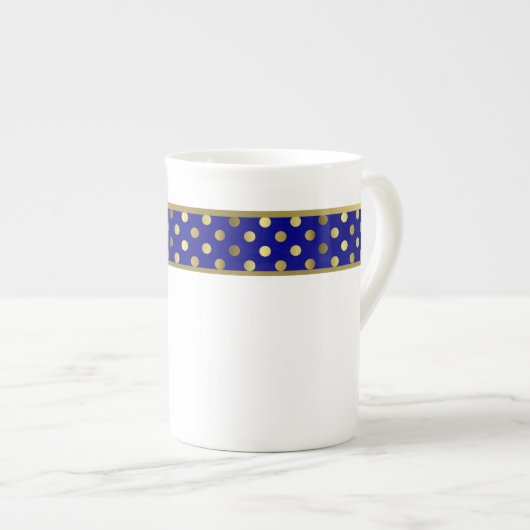 Modern Blue and Gold Polka Dot Band China Mok (Voorkant rechts)