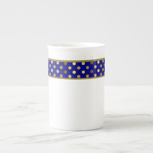 Modern Blue and Gold Polka Dot Band China Mok (Voorkant)