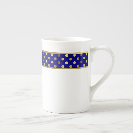 Modern Blue and Gold Polka Dot Band China Mok (Rechts)